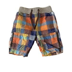 Mini Boden Orange Blue Plaid Shorts 12-18